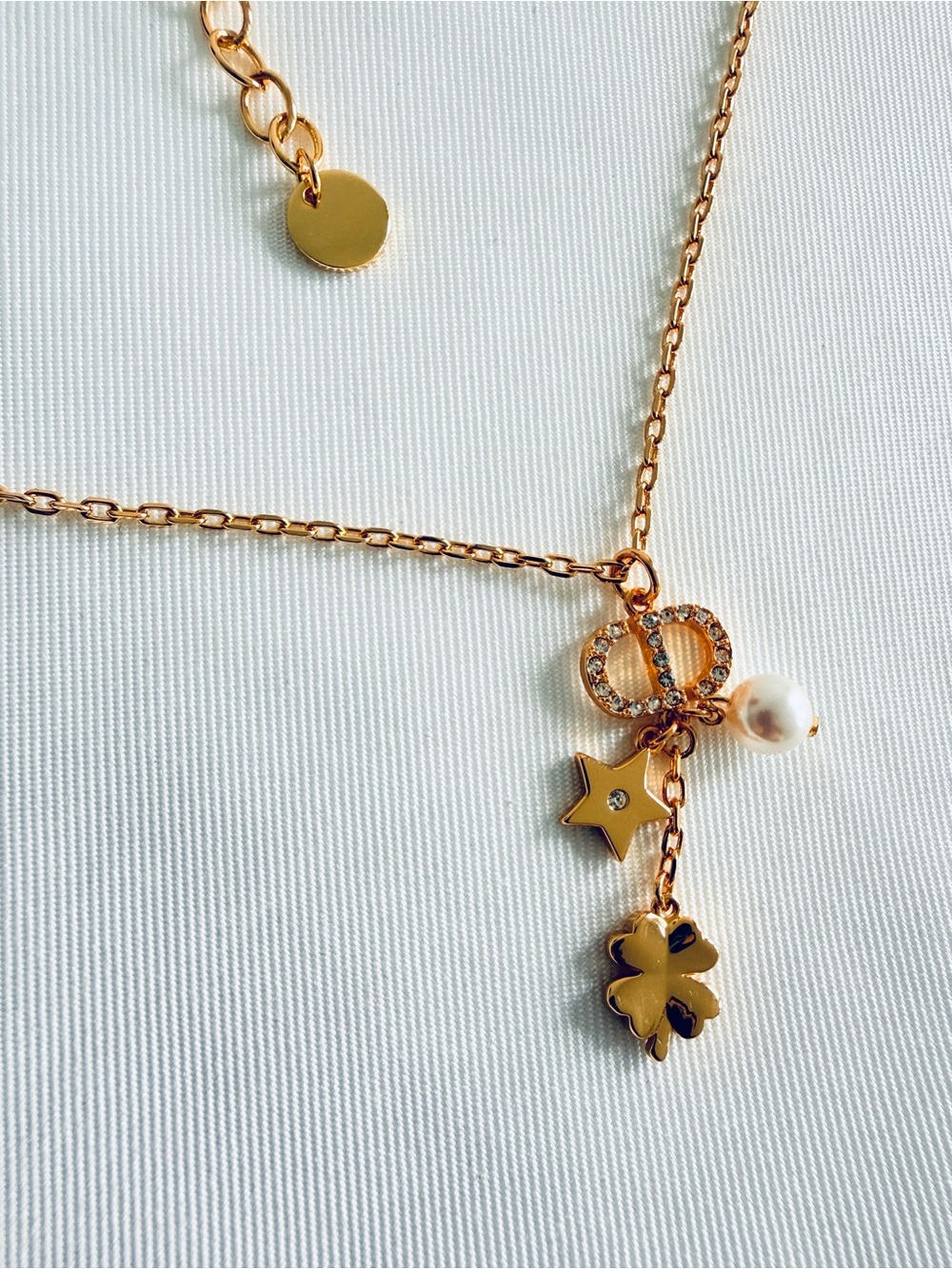 Champagne Gold Metal 18K Gold plated Clover & Star Charm Necklace